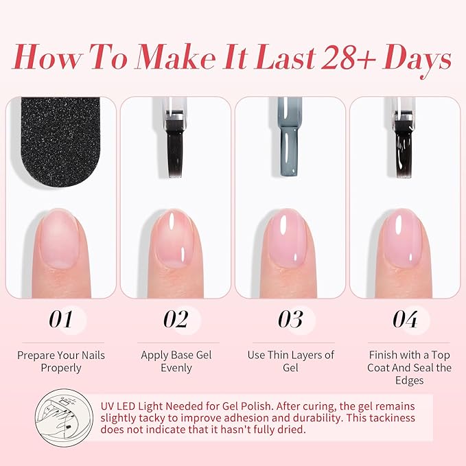 Born Pretty Milky White Jelly Nude Pink Gel Nail Polish Set,Valentine's Day Nude Pink Sheer Translucent Gel Polish Milky Natural Gel Polish Set Nail Art Manicure DIY Kit Home Salon 6PCS 7ML