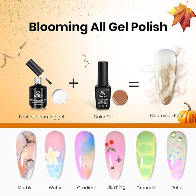 Beetles Gel Nail Kit Short Almond with Nail Dehydrator and Primer, 576Pcs Half Matte Etch-X Nail Tips Solid Nail Glue Mini Nail Lamp Nail Extension Set Gift, with Blooming Gel 15ml for Spreading Effec