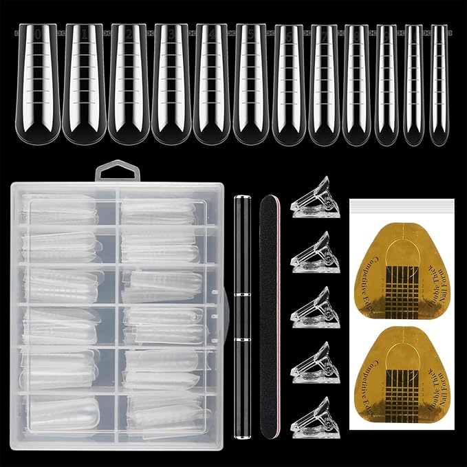 LIONVISON Poly Gel Nail Forms: 120Pcs Coffin Shape Nail Forms for Builder Gel Reusable - 12 Sizes Extension Acrylic Nail Molds Sets - False Nail Tips for Manicure Nail Art Design Salon DIY at Home