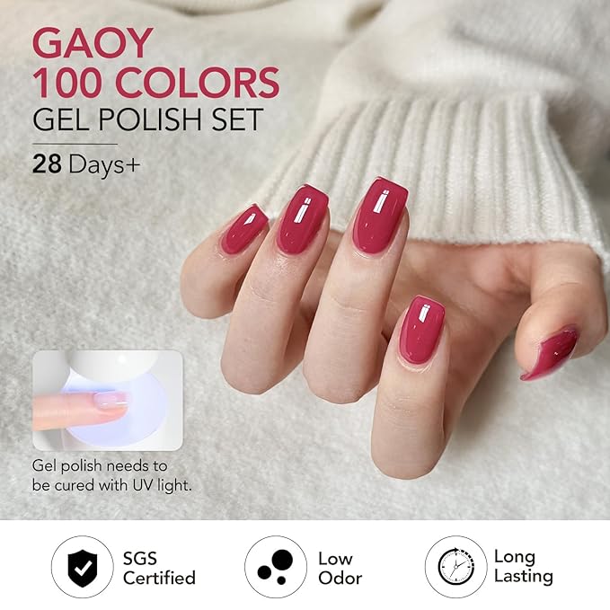 GAOY 108 Pcs Gel Nail Polish Set, 100 Colors All Season Gel Polish Kit Red Nude Black Green Glitter with 8 Pcs Soak off Base Glossy Matte Top Coat & Builder for Nail Art DIY Manicure at Home