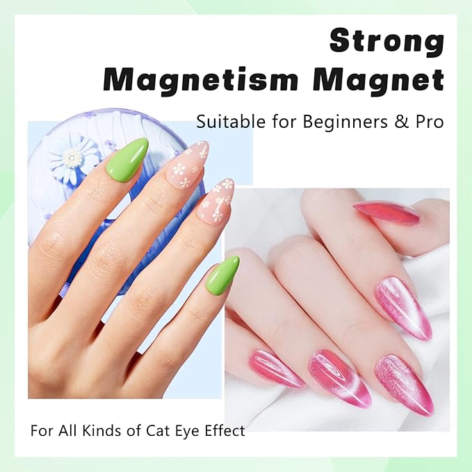 3-in-1 Cat Eye Magnet & French Tip Brush Set, Upgraded Nail Art Tool Kit for Magnetic Gel Polish, with Nail Clean Up Brush for Salon & Home Use (NAT266-Green)