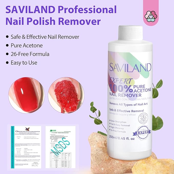 SAVILAND Nail Polish Remover Kit: Gel Nail Polish Remover with Cuticle Oil Nail Soaking Bowl Complete Removal Tools for Effective Removal of Gel Polish Acrylic Dip Powder Home Use 8.45 OZ