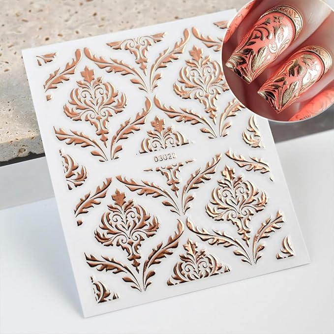 30 Sheets Lace Nail Art Stickers Decals 3D Self-Adhesive Rose Gold Nail Decals Retro Flower Designs Nail Supplies Summer Nail Decoration DIY Nails Accessories for Women
