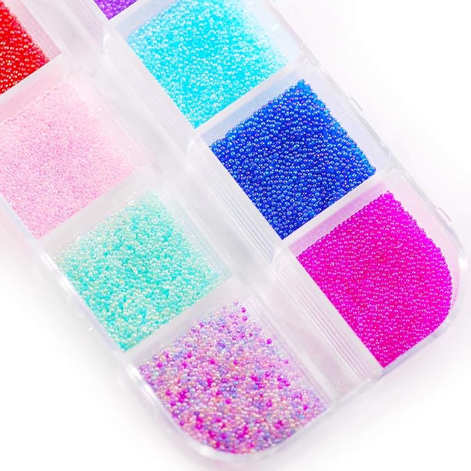 3D Nail Caviar Beads 12 Colors Glass Mini Ball Micro Caviar For Woman Decorations Transparency AB (AB beads)