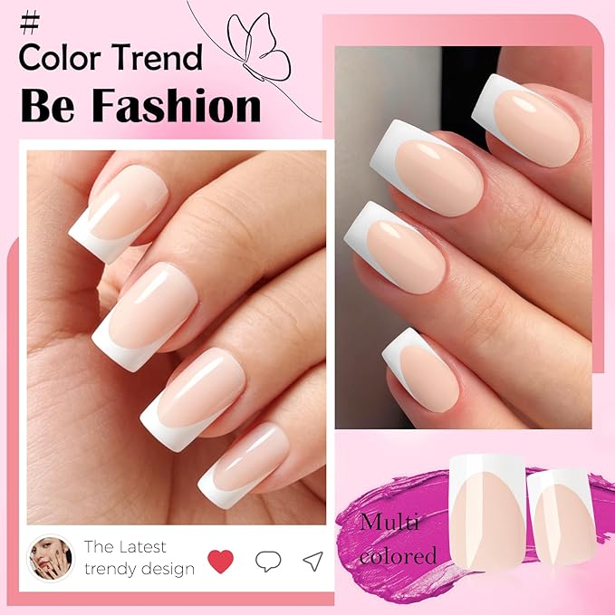 280pc French Tips Press on Nails Medium Square Fake Nail with Glue Tabs, French Tips Glue on Nails Press on Nail Square Acrylic Nails Medium Artificial Fingernails Women Girls Pale Nude False Nails