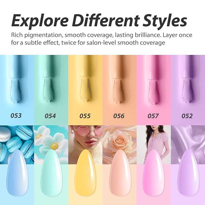 Makartt Pastel Gel Nail Polish Set 15ml One N'Done, 6 Colors Spring Summer Colorful Gel Polish Kit Soak Off Blue Green Yellow Purple Pink, Salon-Grade UV Nail Art DIY Salon Home - Summer Spritz