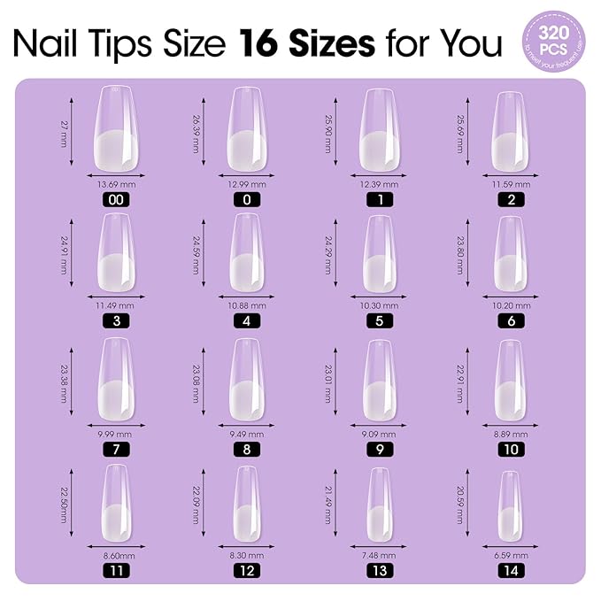 Gellen Tipex Instant Apex Nail Tips, Medium Coffin Gel Tips X Full Cover Nail Extension Tips, Strong Hard Clear Pre-etched Press-on Nails, Pre-file Underside False Nails for Flat Nails