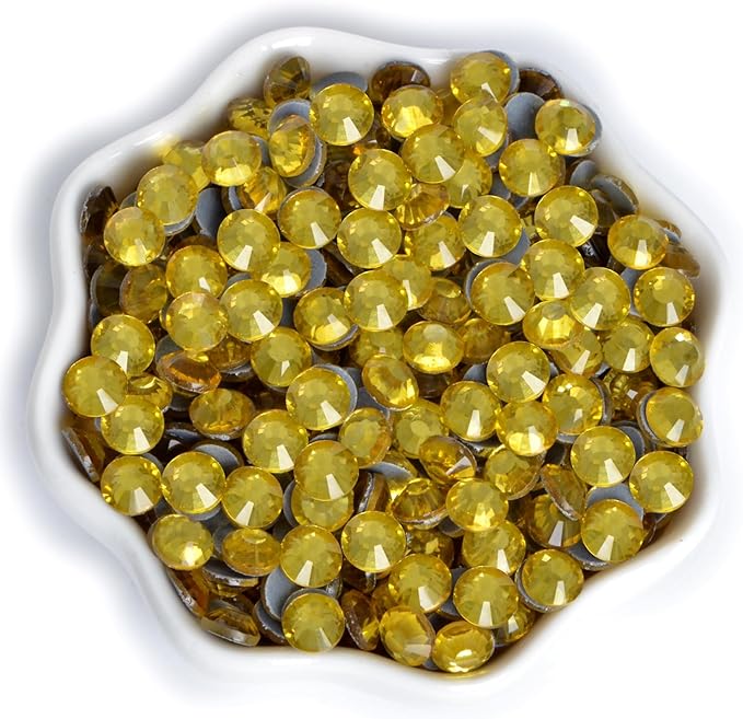 2880 Pieces SS10 Citrine Hotfix Rhinestones Flatback Round Crystal Glass Rhinestones Gems for Crafts Nail Face Art Clothes Shoes Bags DIY