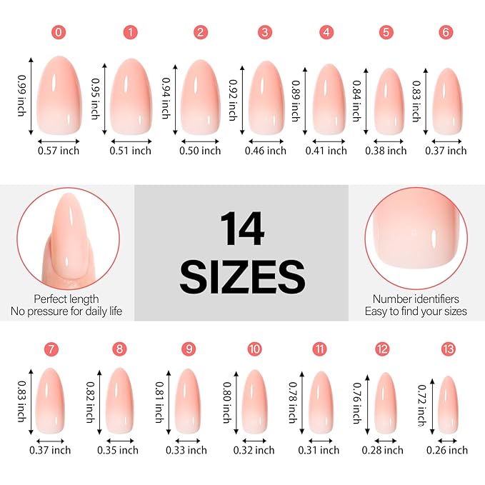 AILLSA RealFit Nude Pink Press On Nails Medium Almond - Pre-Shaped 4 in 1 False Nail Tips Set, Long Lasting Nail Extensions for Salon Home DIY Gifts 140 PCS