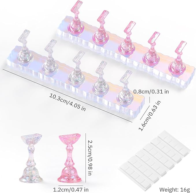 Etercycle 2 Set Nail Holder for Display Painting Nails - Aurora Acrylic Magnetic Practice Nail Stand Set - Fake Nail Holder for Press On Nails with Reusable Adhesive Putty (Aurora Pink)