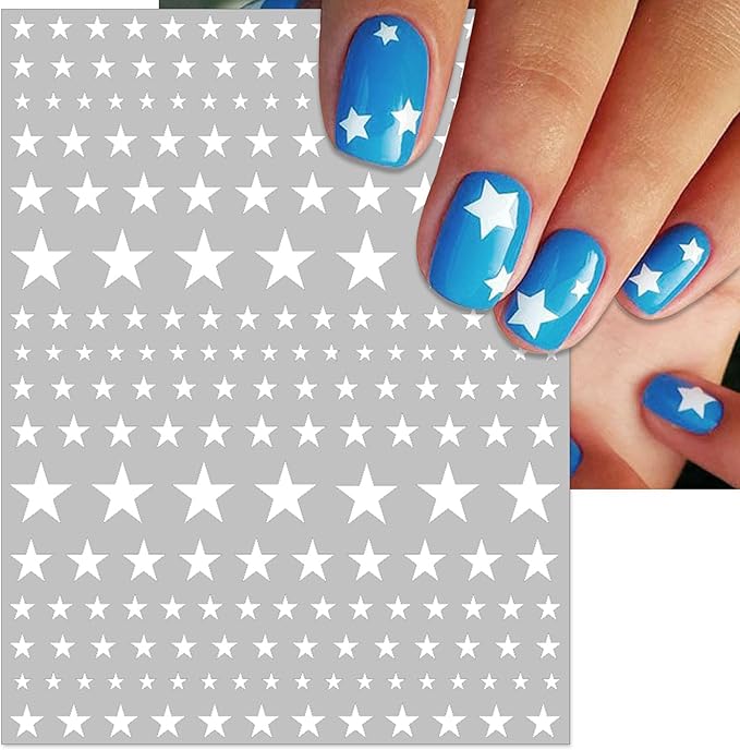4th of July Nail Stickers, Red Blue White Star for Independence Day Patriotic Nail Decals, 3D Design Self-Adhesive USA Flag Star Nail Art (6 Sheets)