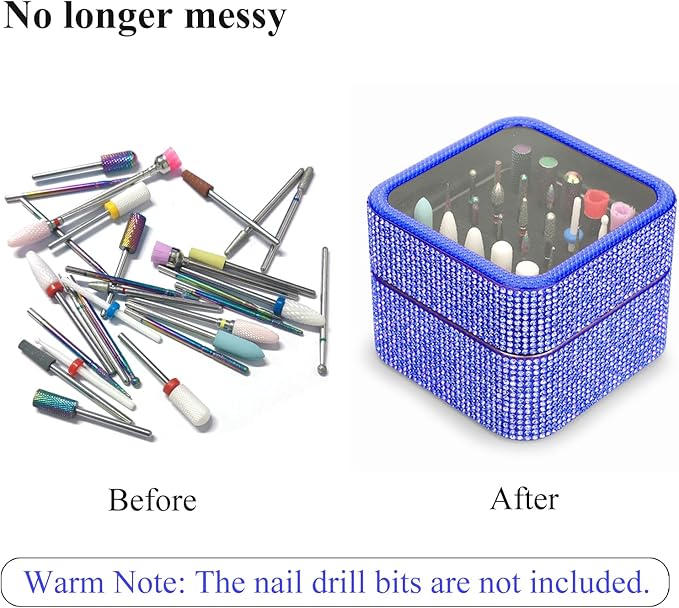 Nail Drill Bits Holder Rhinestone Case Box- 30 Holes Dustproof Portable Storage Box Efile Nail Bits Displayer Organizer Container for Manicure Tools