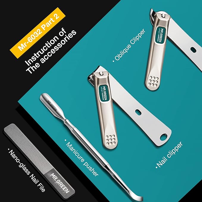 MR.GREEN 7in1 Manicure Sets Personal Care Tools Stainless Steel Professional Nail Clippers Pedicure Set Travel Case Kits (Mr-6032)