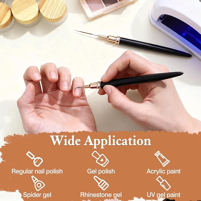 5PCS Metallic Nail Art Liner Brush Set – Fine Detail Pens for Thin Lines, UV Gel Polish Painting & Nail Design (Black Handles)