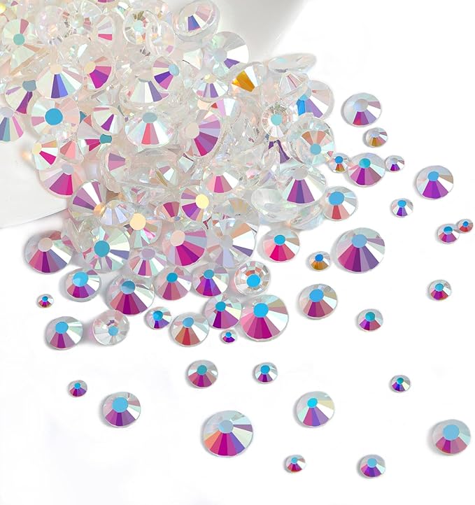 Beadsland Rhinestones for Makeup,8 Sizes 2500pcs Crystal Flatback Rhinestones Face Gems for Nails Crafts with Tweezers and Wax Pencil,Transparent AB,SS4-SS30