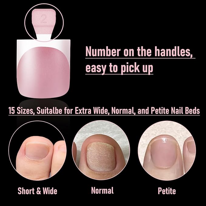 Press On Toenails, 180Pcs French Tip Toe Nails Sharp Square for Women Pre-Designed Soft Gel Thick False Toenail Extension, Brown Berry Pink Full Cover Acrylic Nails for Salon & DIY 15 Sizes