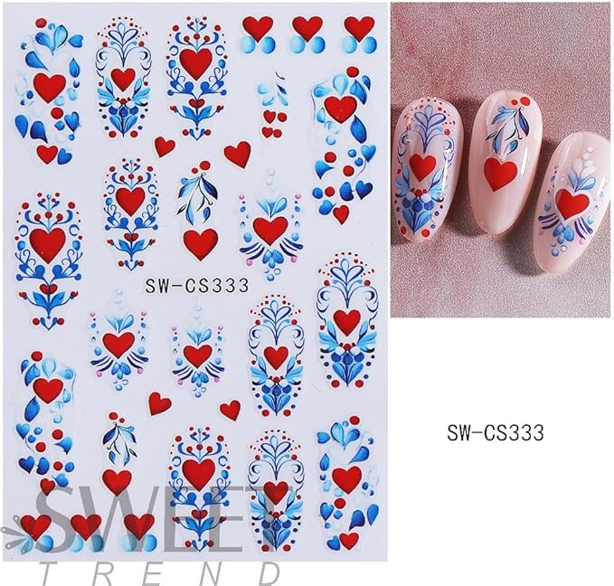 Valentines Day Nail Stickers Red Hearts Nail Decals Cute Yellow Love Nail Designs Multi Kawaii Bow Lace French Tips Nails Supplies Spring Holiday Nails Art Supplies for Women DIY Manicure 4 Sheet