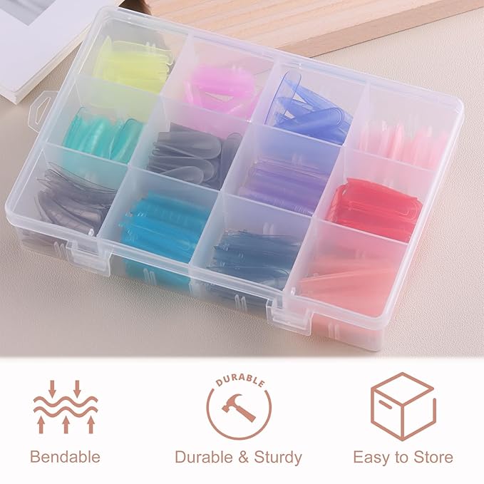 288Pcs Polygel Nail Form Kit 12 Color 12 Sizes Reusable Nail Extension Mold Dual Forms with 6Pcs Nail Clips, Dual-Head Brush Pen, Nail File & Cuticle Pusher for Beginners