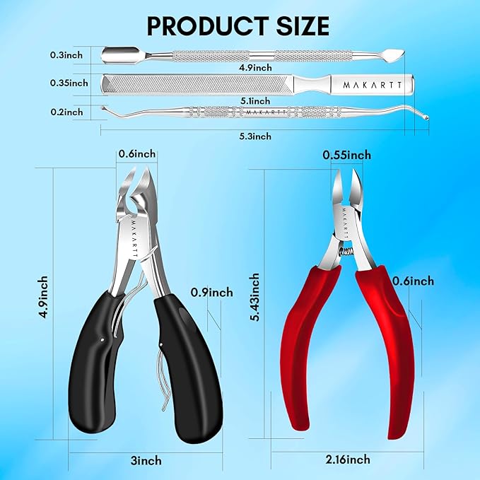 Makartt Toenail Clippers, 5-in-1 Stainless Steel Nail Clipper Set for Thick or Ingrown Toenails, Professional Removal Kit for Men, Women & Seniors