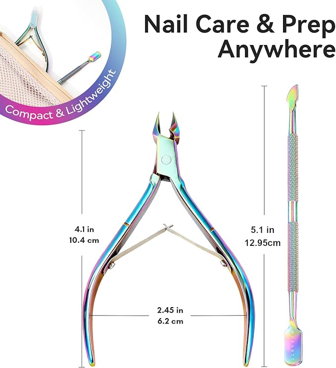 Makartt Cuticle Trimmer: Cuticle Nipper and Cuticle Pusher Set, Rainbow Titanium Stainless Steel Manicure Tools for Nail Prep and Care, 7mm Precision Jaw, Double Spring, Ergonomic and Portable