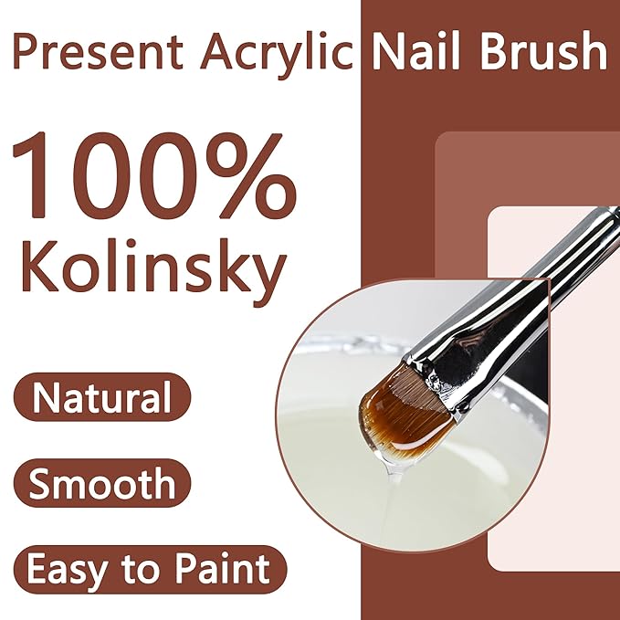 Present Gel Nail Brush,UV Gel Nail Brush,Nail Art Tips Builder Brush Pen,Sturdy Wooden Handle Nail Art Tools for French Nails (Deep Wood Grain Color)