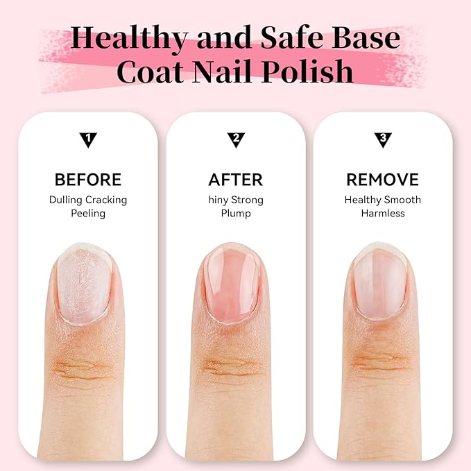 Base Coat Nail Polish Sheer Pale Pink, Regular Nail Polish Enhances Natural Look, Quick Air Dry for Women Salon DIY Nail Art