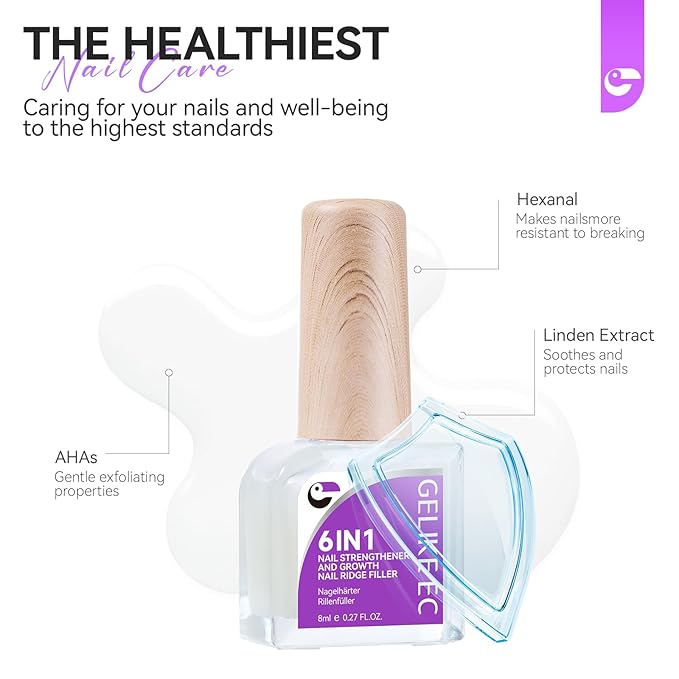 Gelike EC Nail Strengthener for Man: Milky White 6 in 1 Natural Nail Hardener Extra Strong and Growth - Nail Polish Hardener for Weak and Damaged Nails
