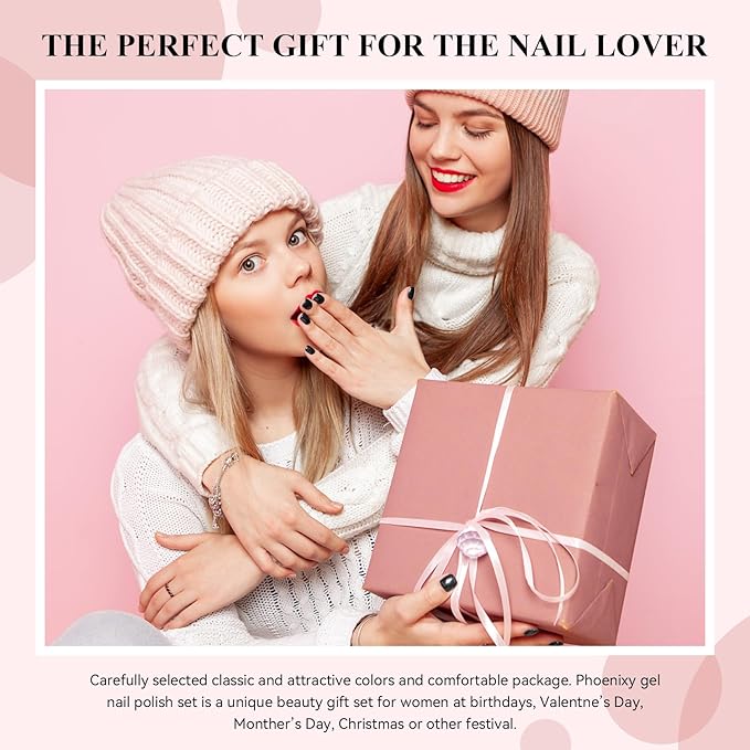 Phoenixy 30 Pcs Gel Nail Polish Set, 25 Colors U V Gel Nail Polish Nude White Black Red Blue Pink All Season Color 5 Pcs Base Top Coat Glossy Matte Silver and Gold Glitter Starter Gift Sets for Women