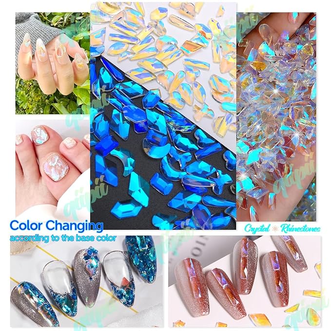 Aurora Nail Art Rhinestones Clear Moonlight Nail Charms Multi Shapes Aurora Flatback Rhinestones Big Gems Round Beads K9 Glass Crystals Diamonds Jewels for Nails Faces Makeup