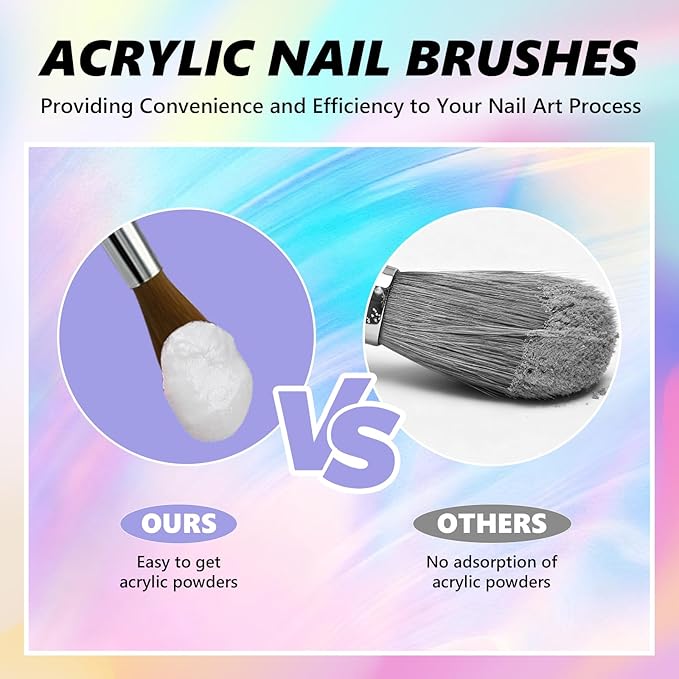 Acrylic Art Nail Kit with 6-Size Brushes (4/6/8/10/12/14) for Dip Powder & Gel Nail Art, Easily Reinforce Nail Extensions for DIY Home Salon & Professional Use.