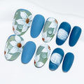 Sun&Beam Nails Handmade Medium Short Almond Blue White False Nail Tips with Cute Flower Popular Charm Design Press On Nails 10 Pcs (#60 S) (FN-HM-060-S.AU)