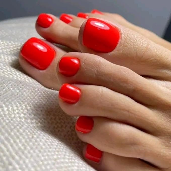 26 Pcs Semi Cured Gel Toe Nail Strips Red Solid Gel Nail Stickers Full Cover Red Nails Wraps Self Adhesive Toe Nails Polish Strips Stickers for Women UV/LED Light Required