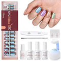 Beetles X Press Gel Nails Kit - Fizz Aurora | 7 Colors Spring Cat Eye Press On Nails Short Square | 224Pcs 16 Sizes All-in-One Kit With Nail Glue,Remover,Builder Top Coat,Nail Lamp Gift