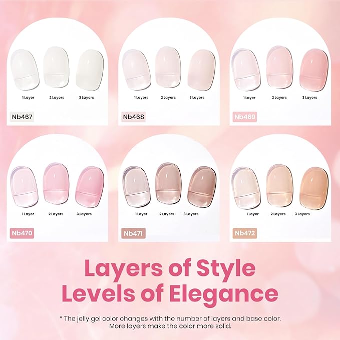 Beetles Jelly Gel Nail Polish Set - 6 Colors 15ML Full Size Hema Free Nude Pink Brown Milky White Sheer Gel Polish Kit Translucent Effect Soak Off UV Colorful Bottle Gel Gift for Women
