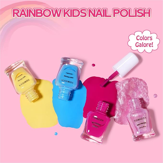 TOMICCA Kids Nail Polish - 10 Color Quick Dry Peel Off Water Based Rainbow Nail Polish, Safe Non Toxic for Toddler to Teen