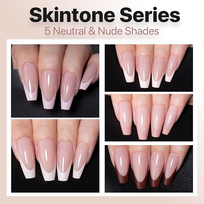 SXC Cosmetics French Tip Press On Nails - Skin Tone Nude and Color Series, Medium Coffin X-Pro Tips Starter Kit ST120KIT