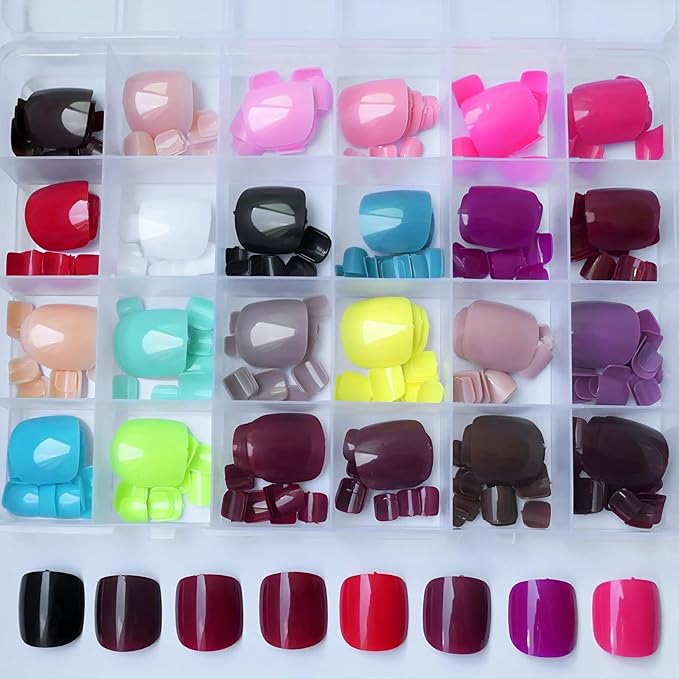LoveOurHome Press on Toenails for Women Fake Toenails with Glue Tabs，576pc Toe Nails Press on Toe Nails Short Square Glue on Toenails Full Cover Artificial False Toenail Acrylic Toe Nails Pedicure