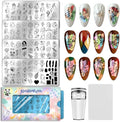 PH PandaHall 4pcs Abstract Face Nails Stamping Plate Flower Leaves Nail Design Stamper Female Figures Nail Art Template Geometric Patterns Nails Image Plates for Women DIY Manicure Salon Printing