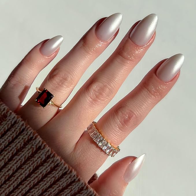 Glamnetic Press On Nails - Hailey Fake Nails | Glossy, Semi-Transparent, Short Almond Nails, Salon Quality | 15 Sizes - 30 Nail Kit with Glue