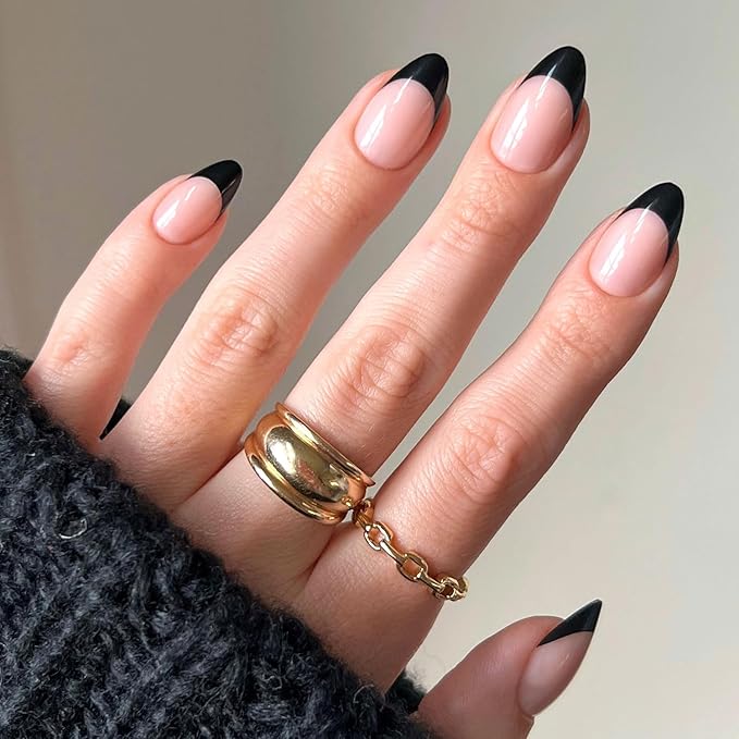 Glamnetic Press On Nails - Caviar Fake Nails | Semi-Transparent, Short Almond Nails, Salon Quality | 15 Sizes - 30 Nail Kit with Glue