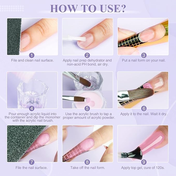 Saviland Acrylic Nail Kit for Beginners: 0.5 Oz Clear White Pink Acrylic Powder, 1.7 fl oz Acrylic Liquid, #8/10/14 Brushes, 100Pcs Nail Forms & Manicure Tools Professional Nail Kit Acrylic Set