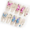 Sun&Beam Nails Handmade Nail Tips Medium Long Ballerina Coffin Fake Nails White Pearl Colorful Butterfly Popular Stylish Cute Fake Nails 10 Pcs (#90 M)