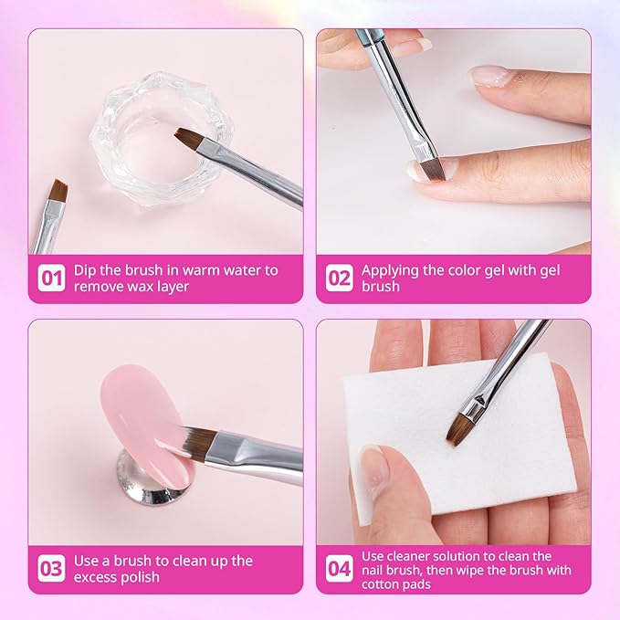 AIRSEE Nail Art Clean Up Brushes, 3 PCS Flat/Oval/Fine Angled Gel Nail Brush for Cleaning Polish Mistake on the Cuticles, Painting Brushes, Art Design DIY Tools, Pink