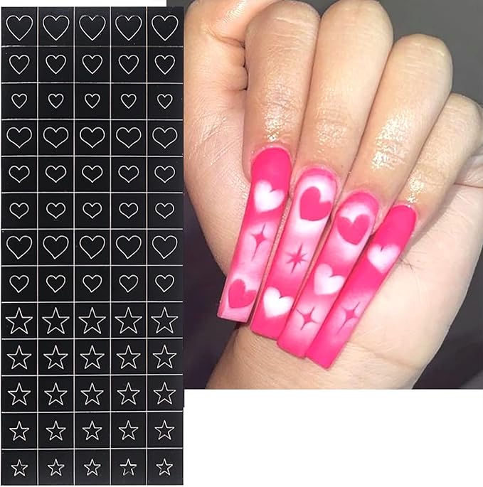 JERCLITY 10 Sheets Airbrush Stencils Nail Stickers for Nail Art Self-Adhesive Heart Butterfly Flower Snowflake Star French Tip Nail Decals Stencils Tool for Women Girls Manicure Accessories