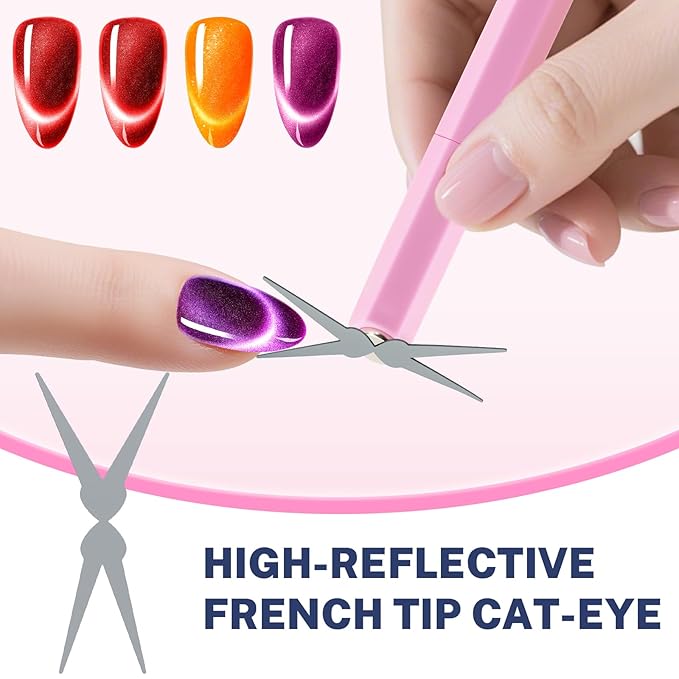 2026 Upgrade 4-in-1 Diamond Cat Eye Magnet for Nails Art,3 Creative Patterns for Cat Eye Gel Polish（French, heart, rabbit）, Easy to Use for Beginners & Nail Artists