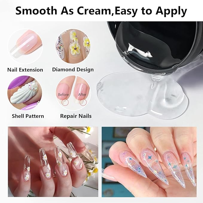 X&D Gel Nail Polish Kit UV Polygel 2 Bottles Quick Dry 100g Natural Clear Color Nail Extension with Nail Forms, Nail File, Acrylic Nail Sable Brush (2PCS Nude Pink)
