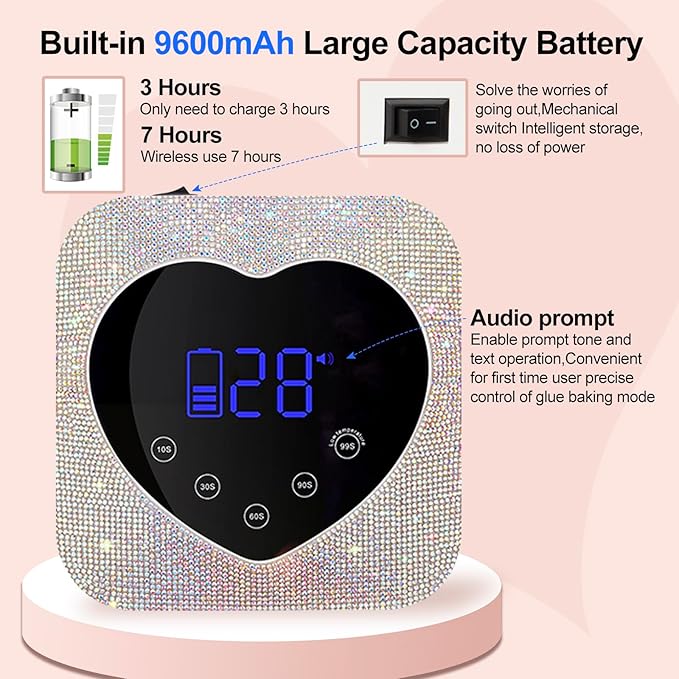 UV LED Nail Lamp Dryers 72W Rechargeable Cordless UV Light for Gel Nails,Sparkling Diamond Fast Curing Gel Polish Lamp with 5 Timer & Nail Kit,Auto Sensor,Manicure Art Drying Tools for Home Salon