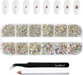 Beadsland Rhinestones for Makeup,8 Sizes 2500pcs Crystal AB Flatback Rhinestones Eye Gems for Nails Crafts with Tweezers and Wax Pencil,Crystal AB,SS4-SS30