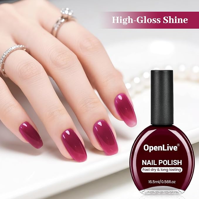 16.5ml Jelly Sheer Rose Red Nail Polish Large Volume Quick Dry Nail Polish, Long Lasting Shine, Fingernail Toenail Nail Art DIY Home Travel Nail Art Gift
