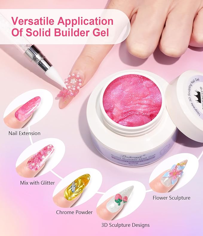 Sculpting Gel for Nail Art BISHENGYF: 30g Sculpting Gel Non-Sticky Clear Rose Pink Aurora Glitter 3D Nail Art Hand Carving U V/LED Extension with 3D Mold